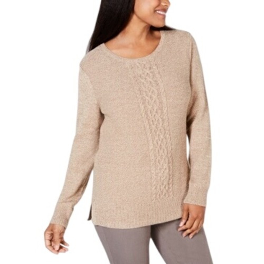 486. Karen Scott Women'S Cable-Knit Panel Sweater Beige Size Medium